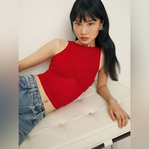 NEW Reformation Rose Sheer Sleeveless Knit Top in Red | size  S - Picture 2 of 10